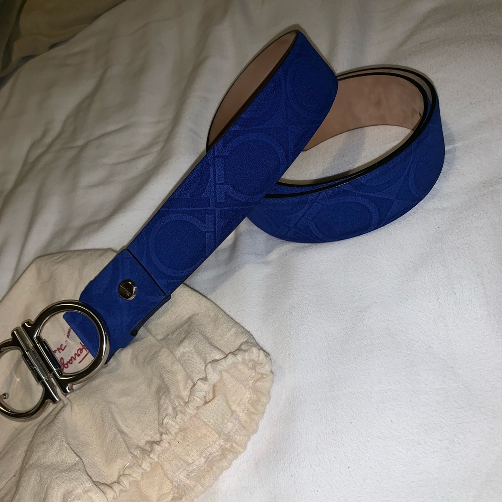 Blue suede Ferragamo belt